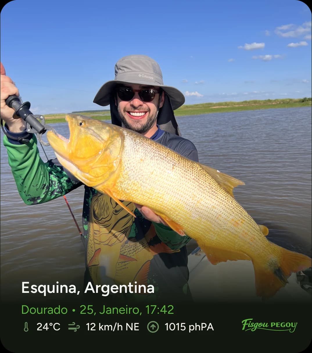 Dourado capturado em Esquina, Argentina, registrado no app Fisgou Pegou